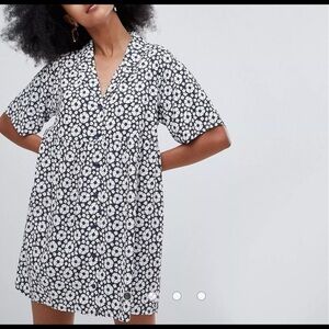 Monki Black and White Floral Dress
